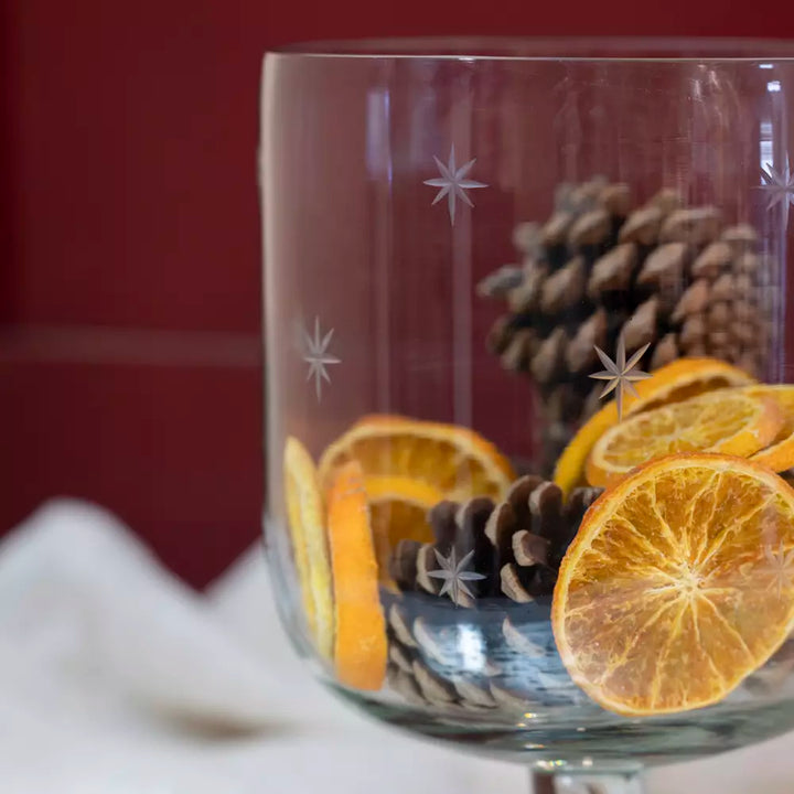 Glass Footed Candleholder with Etched Stars