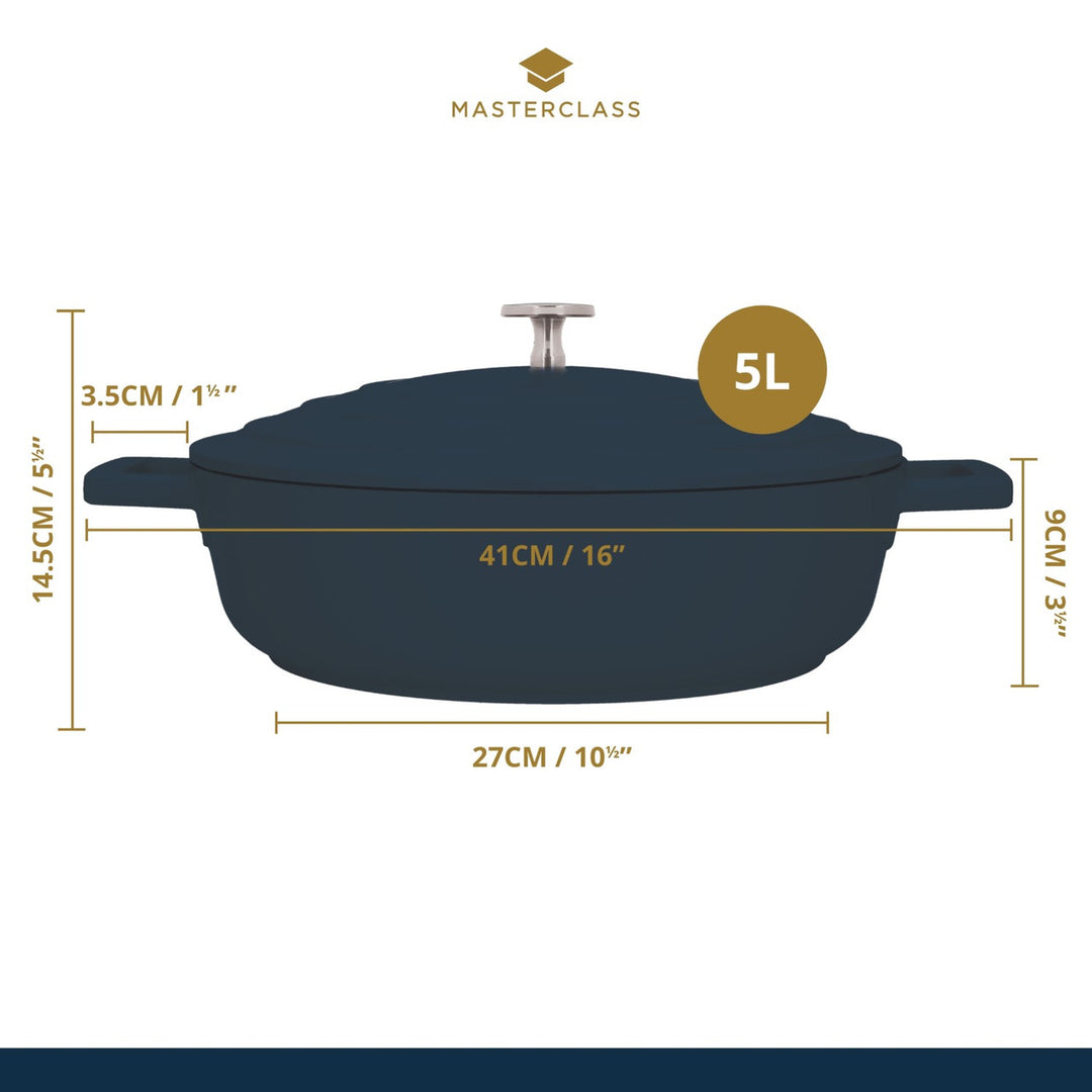 Cast Aluminium Black Shallow Casserole Dish | 5L Capacity