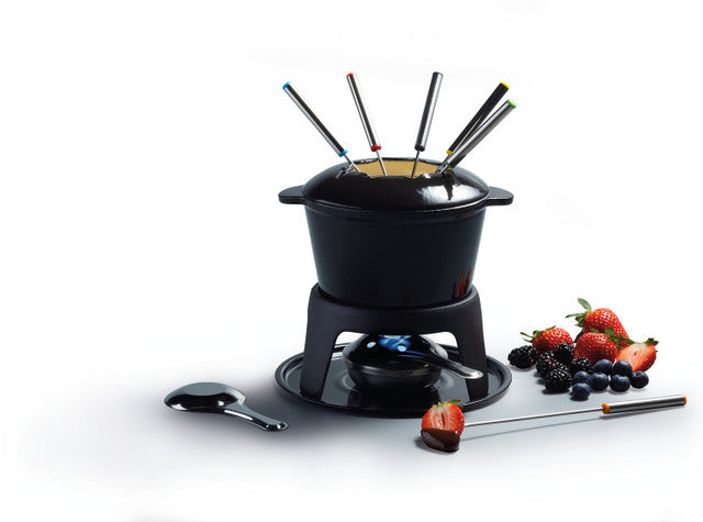 MasterClass Cast Iron Enamelled Black Fondue Set