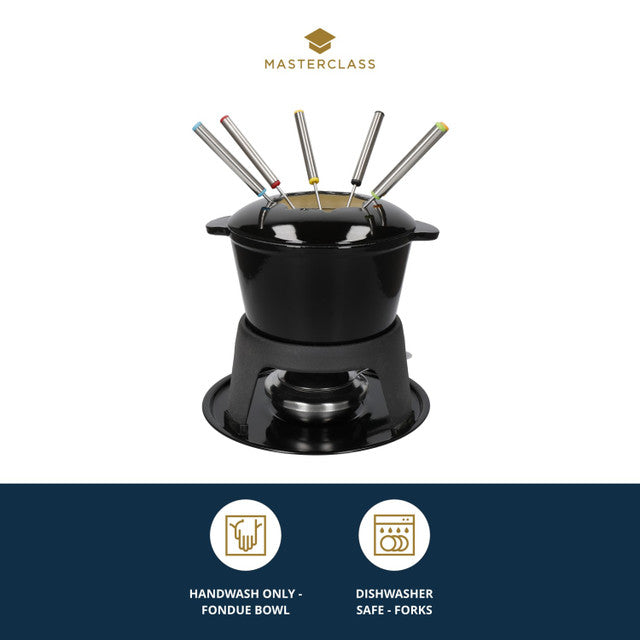 MasterClass Cast Iron Enamelled Black Fondue Set