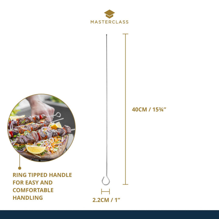 Set of 6 Stainless Steel Flat Sided 40cm Skewers