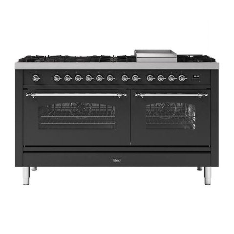 ilve milano 150 cm with double oven, 7 gas burners, frytop, coup de feu