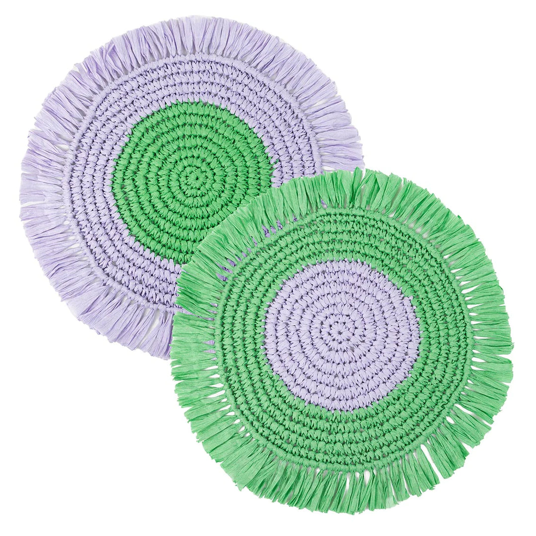 Lilac & Green Raffia Placemats - Set of 2