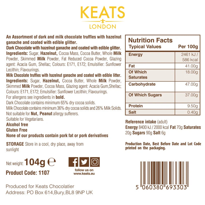 Keats Hazelnut Caramel Ganache Truffles
