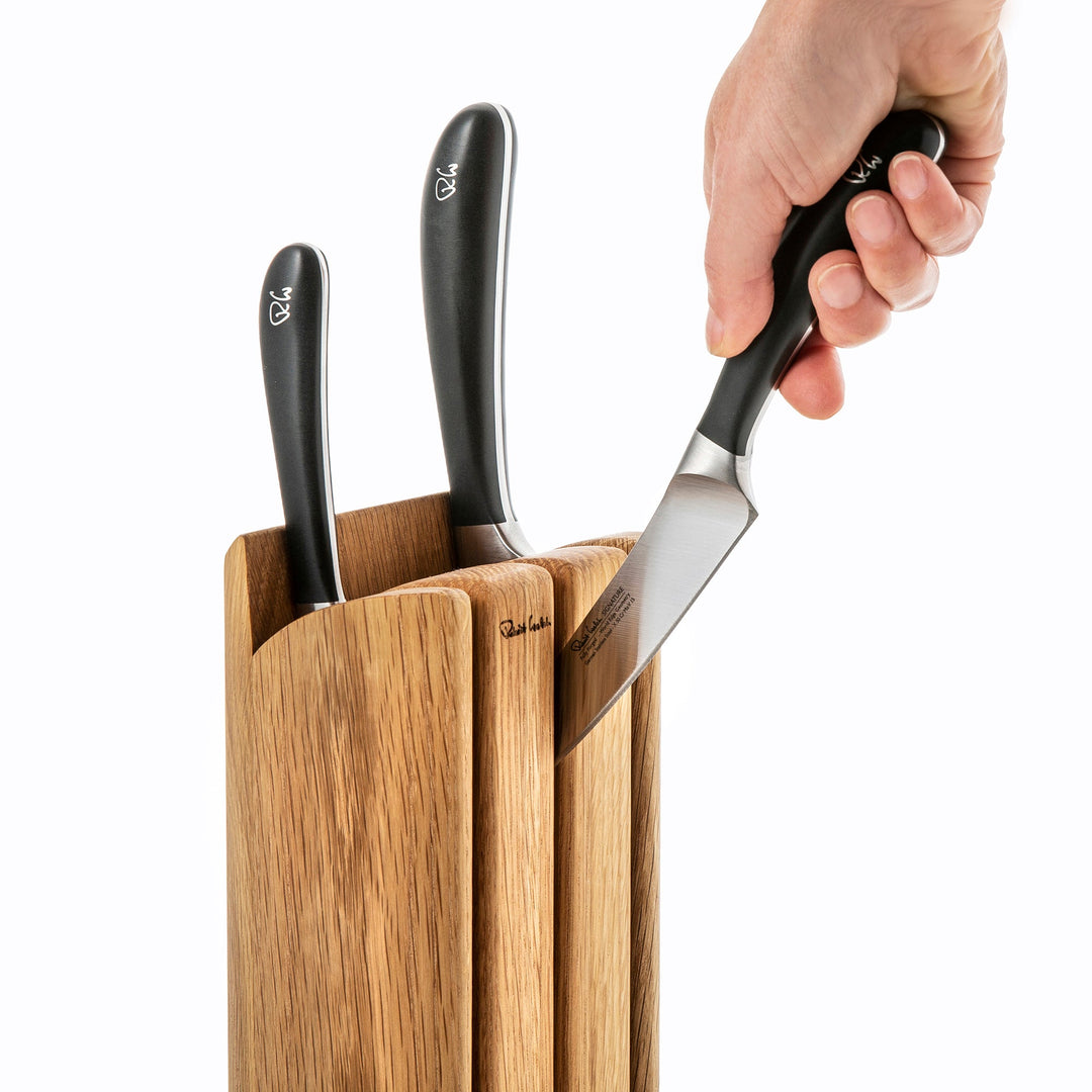 Robert Welch Book Oak Knife Block (3 Slots) - product detail or lifestyle view; knives not included