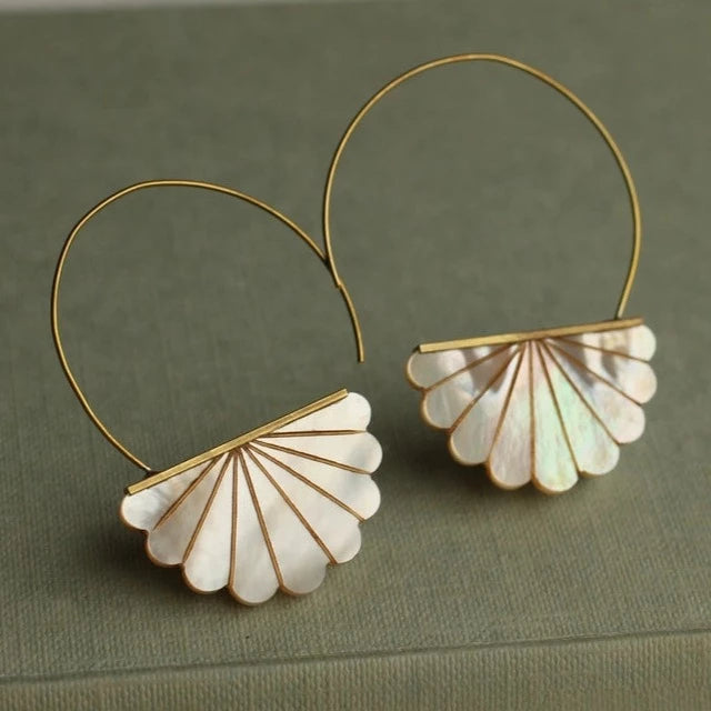 Mother of Pearl Art Deco Hoop Earrings