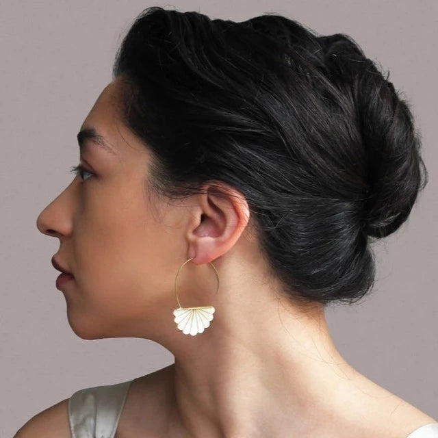 Mother of Pearl Art Deco Hoop Earrings