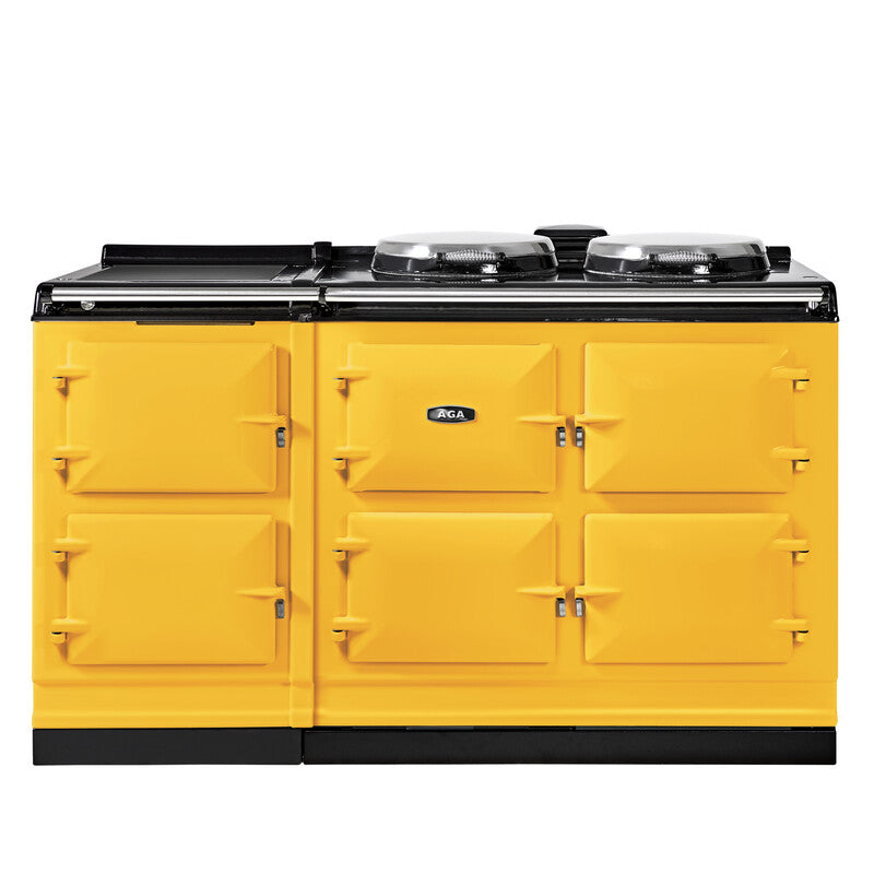 Mustard er7 150 cm aga range cooker with black cooktop on a white background