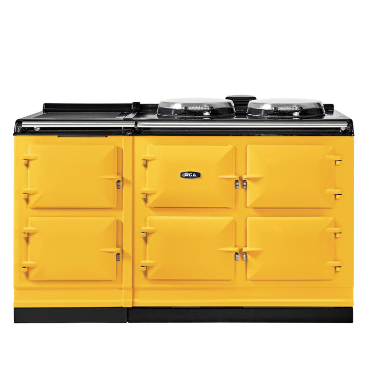 Mustard er7 150 cm aga range cooker with black cooktop on a white background