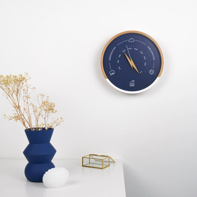 Navy Blue and White Wood Weather Barometer