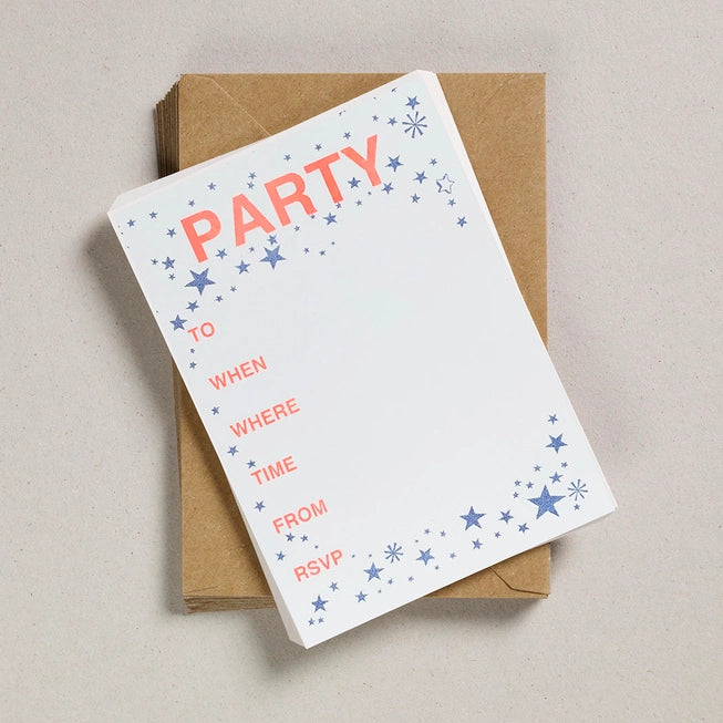 Blue & Orange Party Invites - Pack of 12