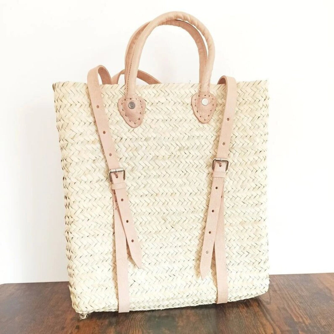 Panama Straw Backpack with Leather Straps