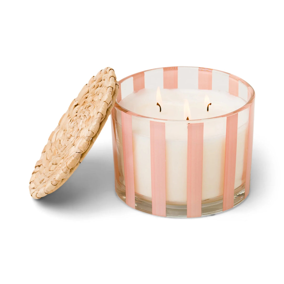 Plum & Pepper Striped Glass Candle with Lid