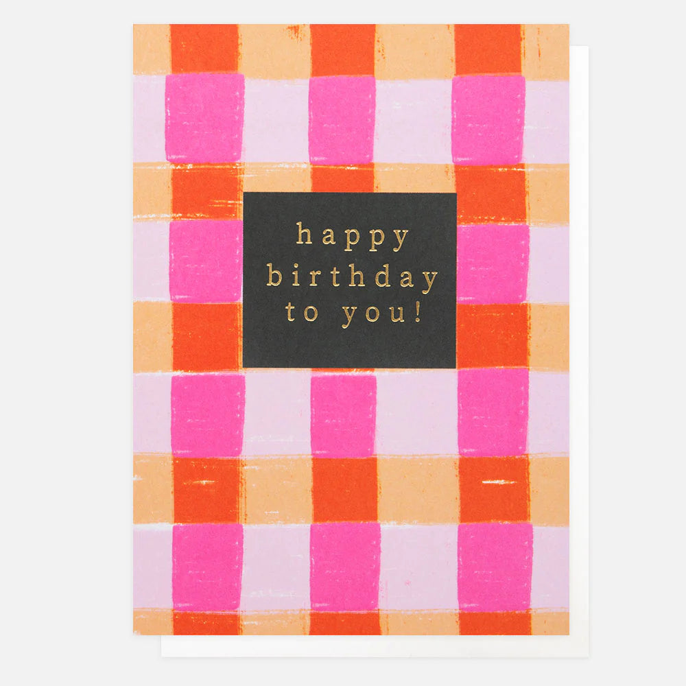 Pink Check Happy Birthday To You Card