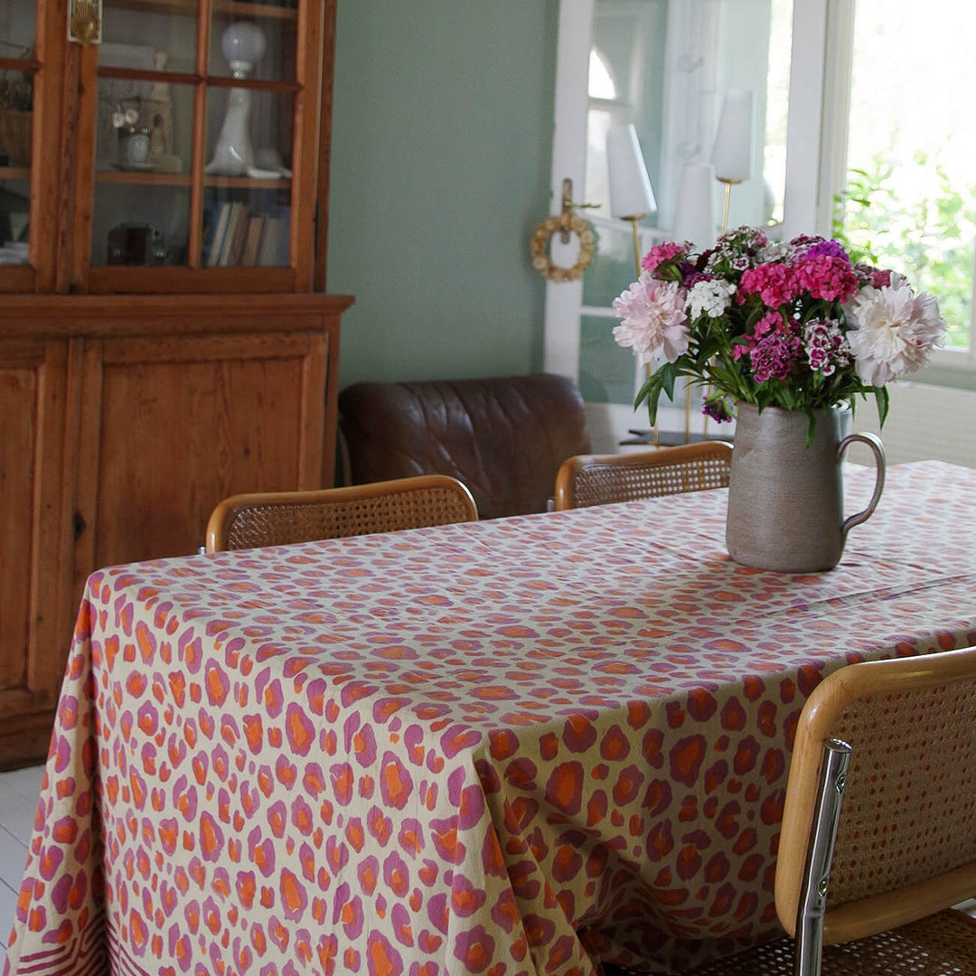 Pink Leopard Block Print Throw - For Table or Bed
