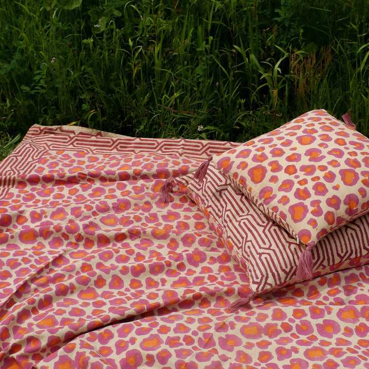 Pink Leopard Block Print Throw - For Table or Bed