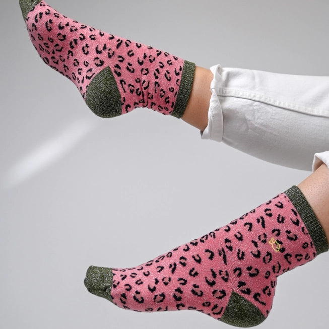 Pink Silver Leopard Combed Cotton Socks