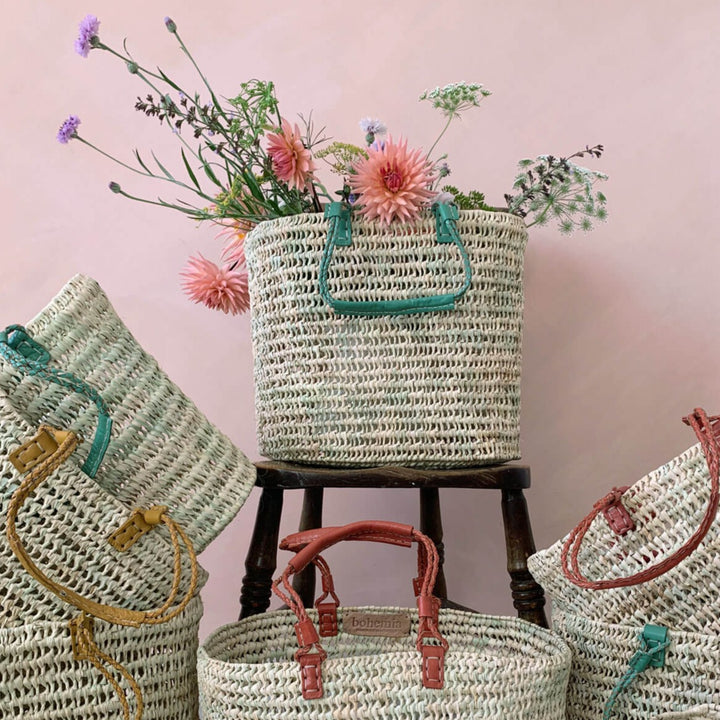 Pleated Sage Handle Shopper Basket