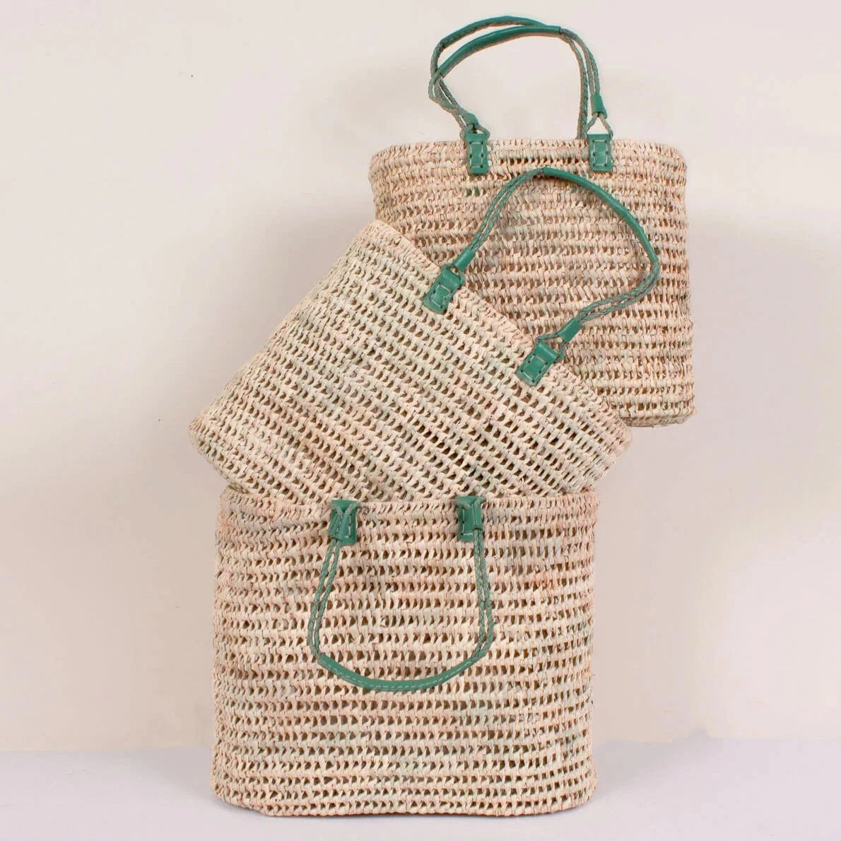Pleated Sage Handle Shopper Basket | Handbags & Living Accessories ...