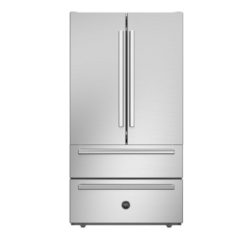 bertazzoni professional 90cm french door fridge freezer with the doors closed in front of a white background