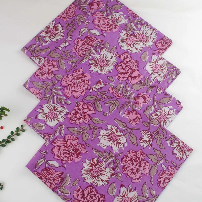 Block Printed Purple Roses Napkin