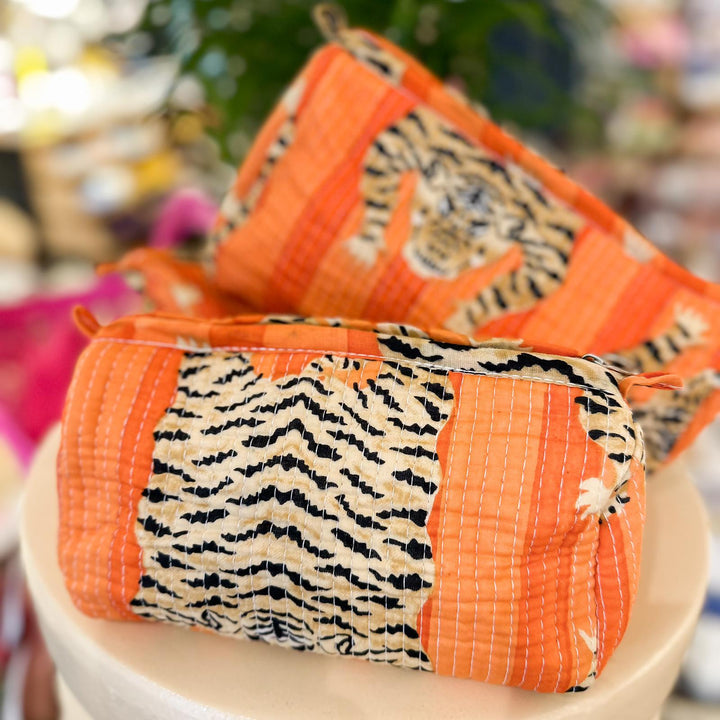 Orange Tiger Hand Block Printed Washbags