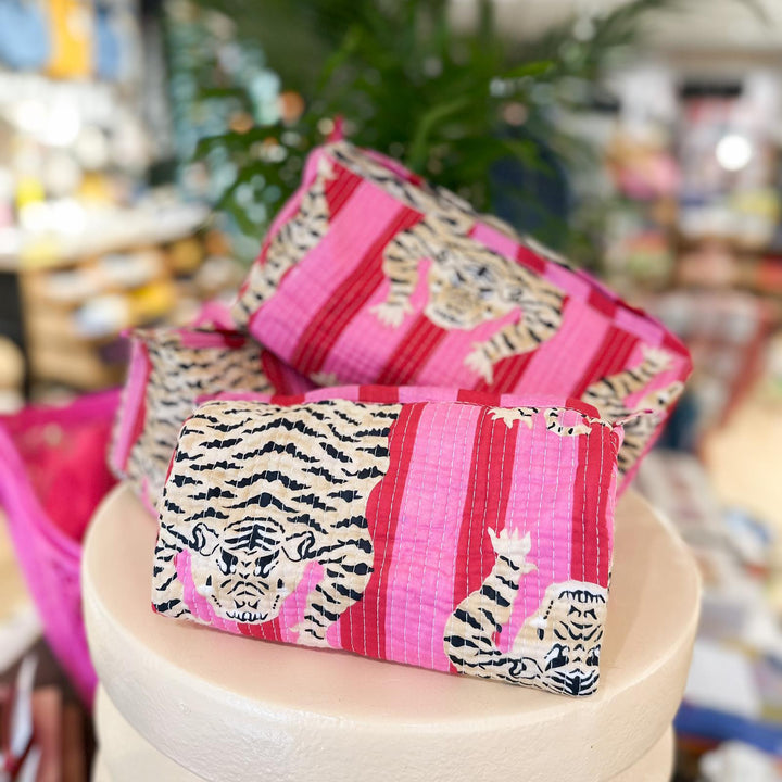Pink Tiger Hand Block Printed Washbags