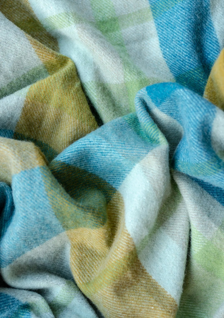 Recycled Wool Full Size Blanket in Teal Patchwork Check
