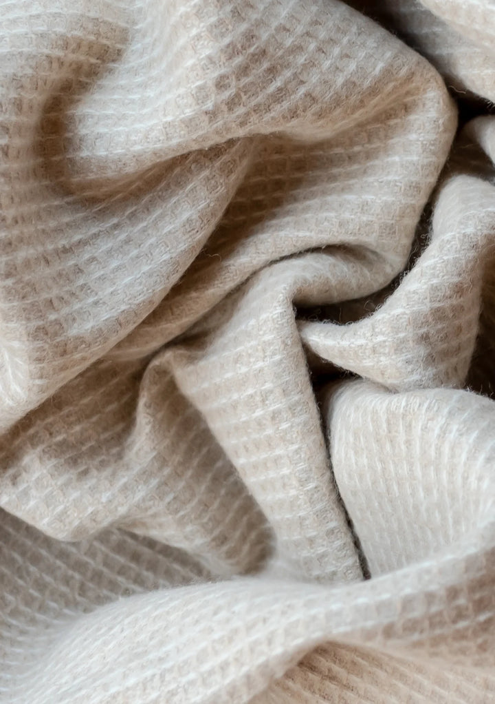 Recycled Wool Full Size Blanket in Camel Waffle