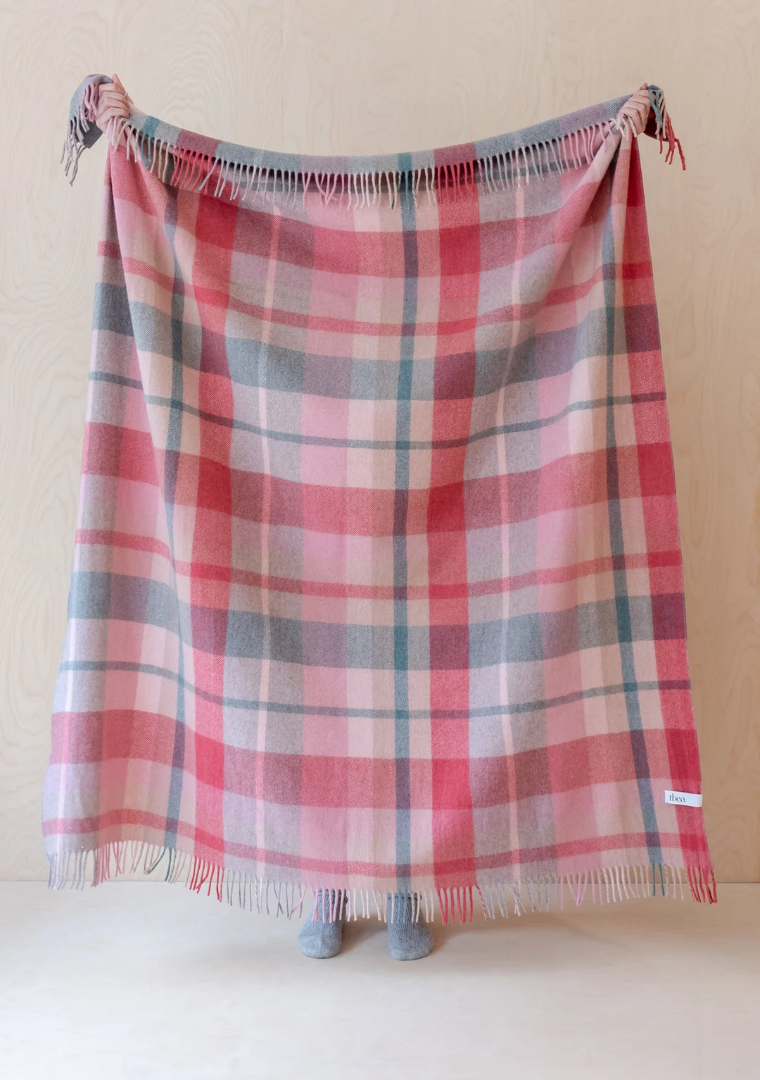 Recycled Wool Full Size Blanket in Pink Patchwork Check