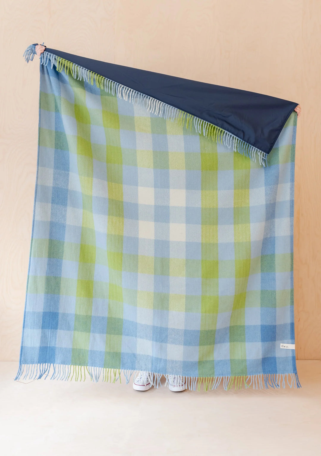 Wool Picnic Blanket in Blue with Carrier