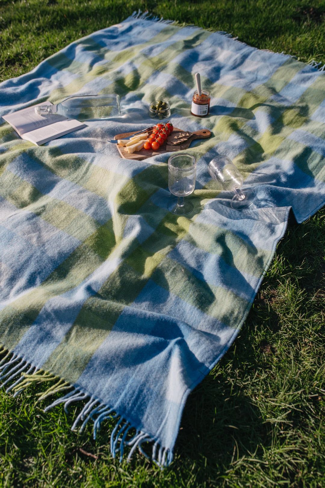 Wool Picnic Blanket in Blue with Carrier