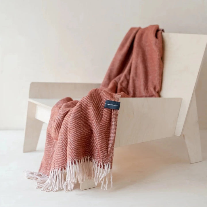 Recycled Wool Small Blanket in Rust Herringbone