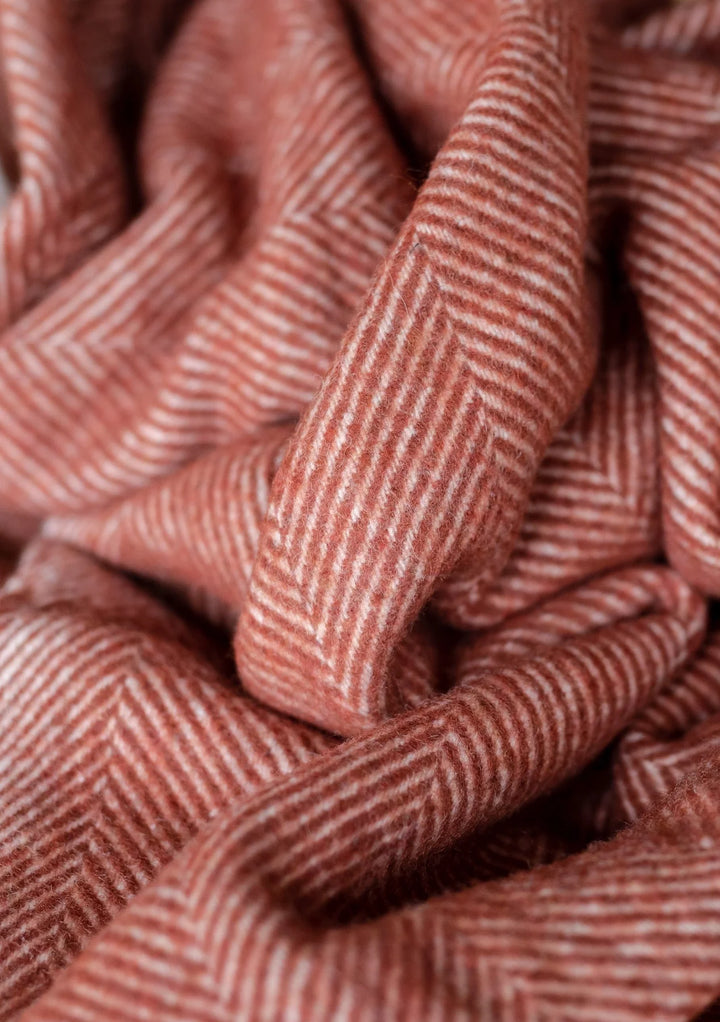 Recycled Wool Small Blanket in Rust Herringbone
