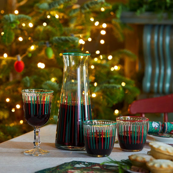 Red & Green Striped Glass Carafe