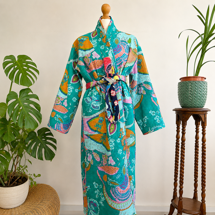 Quilted Reversible Kimono Dressing Robe