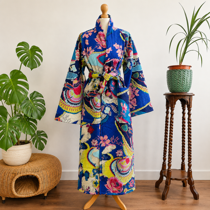 Quilted Reversible Kimono Dressing Robe
