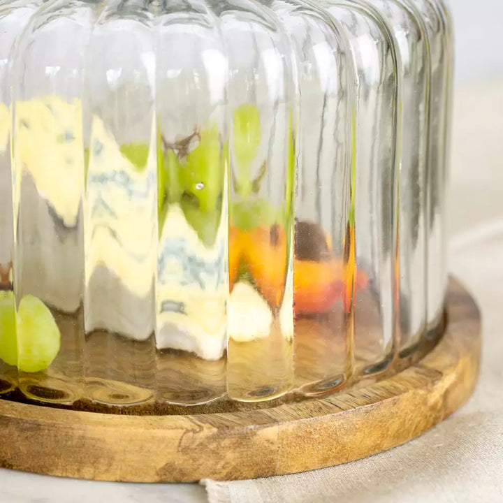 Ribbed Cloche with Wooden Base