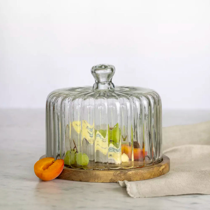 Ribbed Cloche with Wooden Base