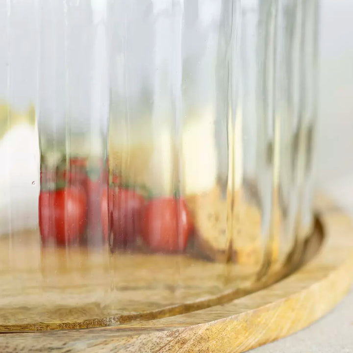 Ribbed Cloche with Wooden Base - Large