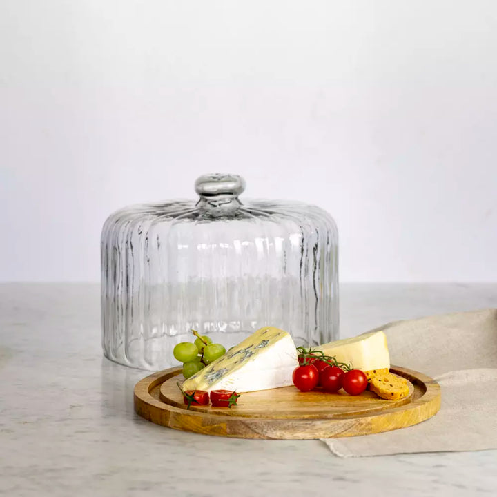 Ribbed Cloche with Wooden Base - Large