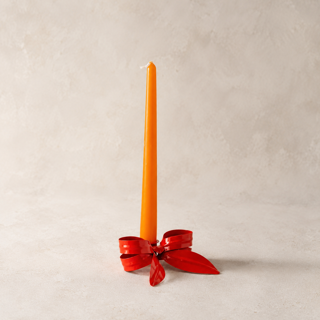 Ribbon Bow Candle Holder in Pomegranate