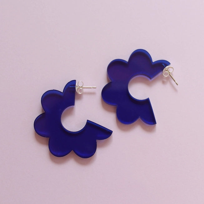 Blue Scallop Hoop Earrings