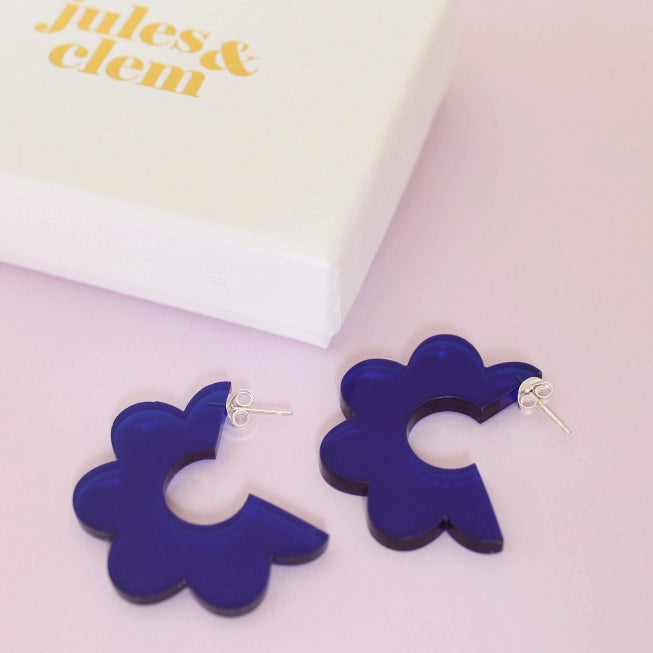 Blue Scallop Hoop Earrings