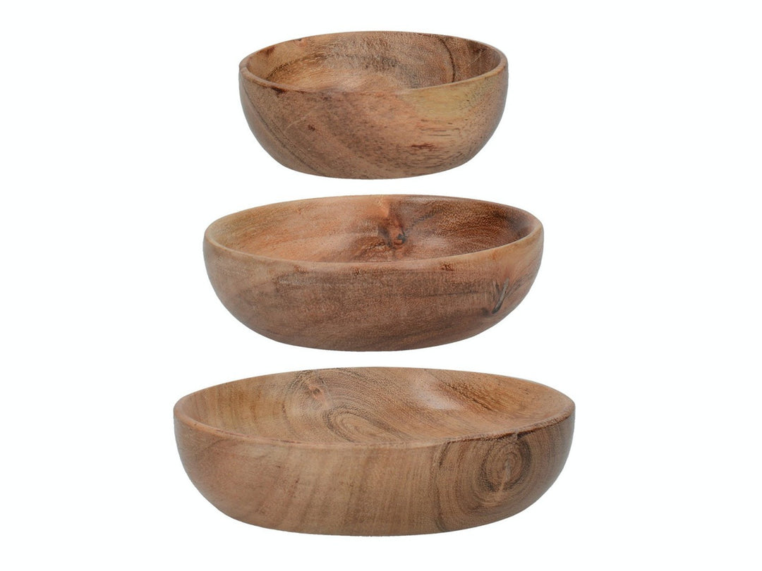 Set of 3 Acacia Wood Serving Bowls
