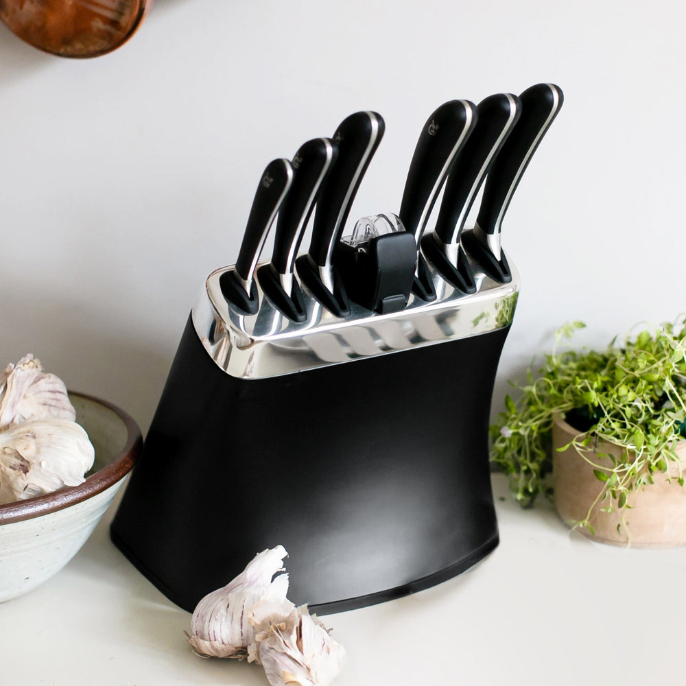 Robert Welch Signature Knife Block with Sharpener - product detail or lifestyle view; knives not included