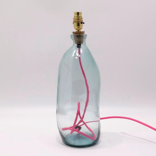 Recycled Clear Glass Lamp with Pink Cord