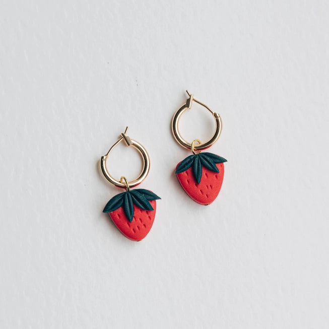 Strawberry Fruit Hoop Earrings