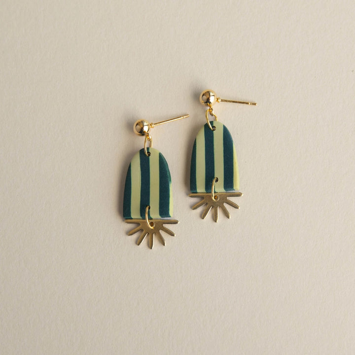 Sunny Stripe Drop Earrings in Forest & Apple