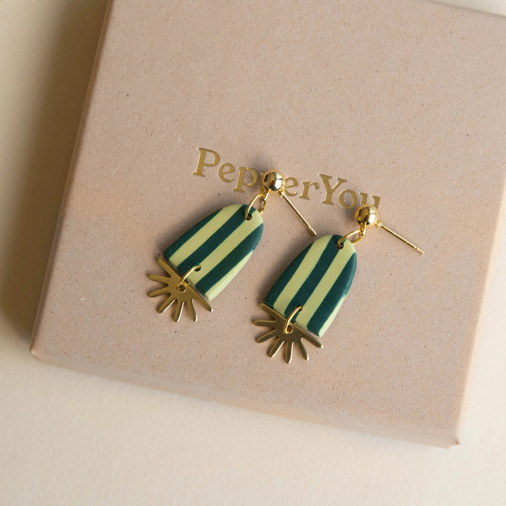 Sunny Stripe Drop Earrings in Forest & Apple